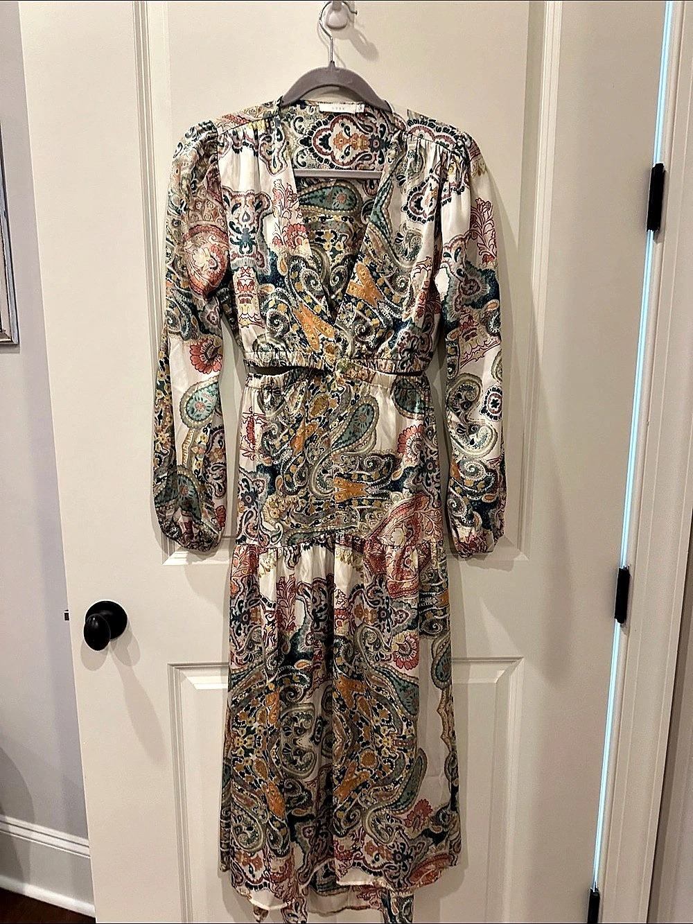 Lush Paisley Maxi Dress wth cut outs on each side and back. in Cream & Multicolo